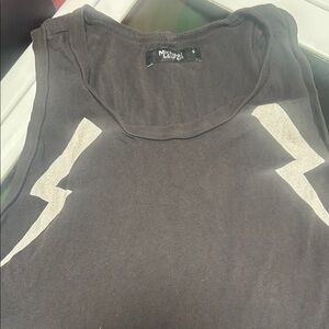 Michael Lauren Black Muscle Tee with White Lightning Bolts